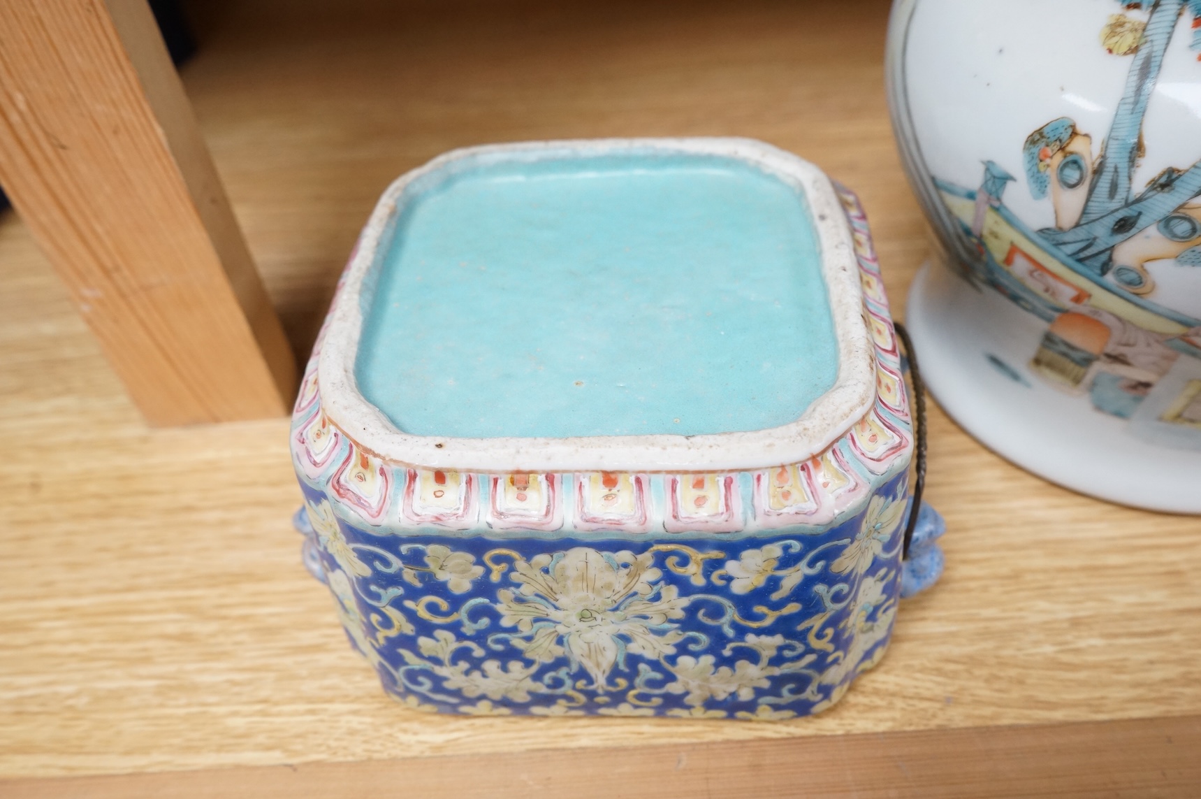 A 19th century Chinese enamelled porcelain box and a Chinese Republic period jar and cover- 20cm high